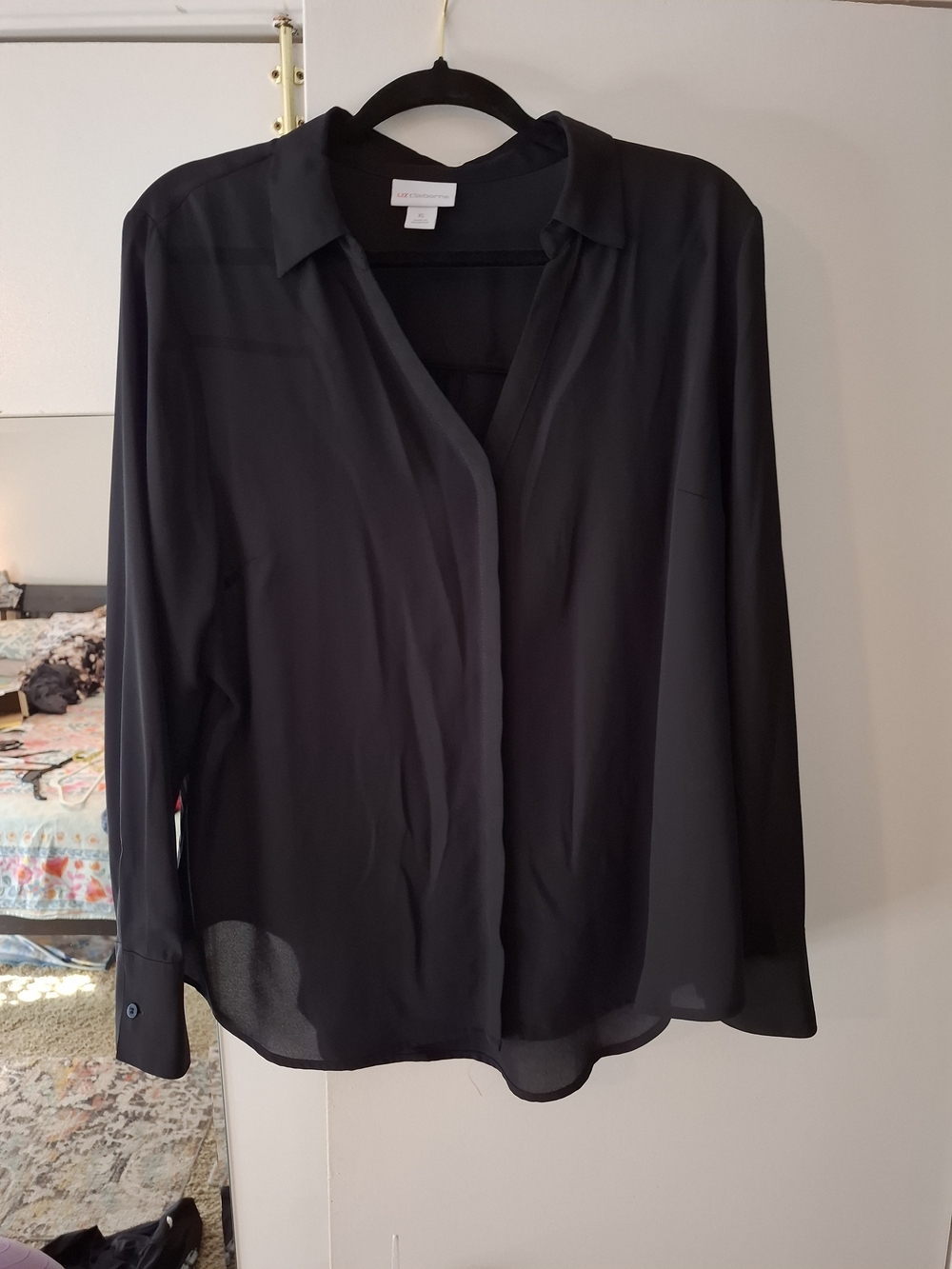 Liz Claiborne Black Sheer Button-Down Blouse
